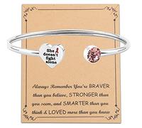 BNQL Bracelet de sensibilisation au cancer du sein avec ruban rose « She Doesn't Fight Alone », L, Acier inoxydable, Sans pierre précieuse