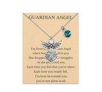 BNQL Collier ange gardien avec pierre de naissance de 12 mois - Pendentif ange - Pierre de naissance - Bijoux pour femmes et filles, Acier inoxydable