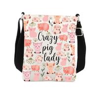 BNQL Sac à bandoulière cochon mignon rose cadeau cochon animaux cadeau cochon amoureux cadeaux Crazy Pig Lady Pig Sling Bag avec bandoulière, blanc, 8.26*5.9 inches