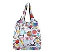 BNQL Sac de courses pliable pour enseignant « It Takes a Big Heart To Teach Little Minds » - Cadeau de vie pour enseignant - Réutilisable