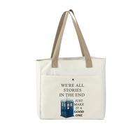 BNQL Sac fourre-tout inspiré du film Doctor TV Show - Cadeau pour les fans de « We're All Stories in the End Just Make it a Good One Police Box Tote »