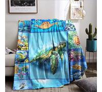 BNREDA Couverture Douillette Tortue, Animaux dans l'océan Couverture Moelleuse en Flanelle Polaire, Couverture de canapé Couverture de Salon pour Enfants et Adultes (Tortue-2, 150x200cm)