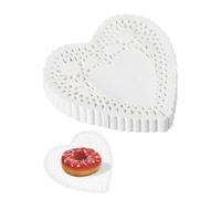 BNREOZA 100 Pieces White Heart Lace Paper Placemats, White Paper Placemats, 11.5cm Paper Placemats, Food Placemats, Cake Round Paper Placemats, Dessert Tray, Crafts, Party, Wedding (White)