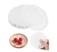 BNREOZA 100 Pieces White Round Lace Paper Placemats, 11.5cm Paper Placemats, Food Placemats, White Paper Placemats, Cake Round Paper Placemats, Dessert Tray, Crafts, Party, Wedding (White)