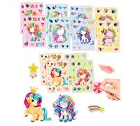 BNREOZA 12 Pièces Licorne Faire un visage autocollants DIY, Kids Licorne Party Favours pour les garçons et les filles, Licorne autocollants Décorations d'anniversaire de feuilles Fournitures de fête