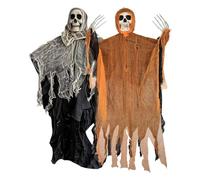 BNREOZA 2 Piece Halloween Hanging Skull Ghost, Halloween Decoration, 65cm, Hooded Robe Gauze Skull, Outdoor Hanging Ghost Decoration Garden Decoration