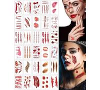 BNREOZA 30 Pieces Scar Tattoos for Halloween, Halloween Wound Scars Realistic Fake Wounds that Stick to Blood Tattoos for Scary Halloween Tattoo Zombie Costume Makeup Props