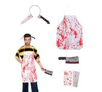 BNREOZA Costume Homme Mardi Gras,Costume de Boucher avec Bandeau Coupeur de Viande, Tablier Sanglant avec Couteau en Plastique,Mardi Gras Tatouages autocollants pour déguisement