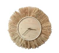 bnsggl Horloge murale, horloge murale en paille faite à la main, horloge murale en paille, horloge décorative pour chambre de fille, horloge murale en paille tissée