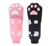 bnsggl Lot de 2 trousses à crayons télescopiques en silicone avec fermeture éclair pour étudiants, Rose Plus Noir, Trousses à crayons
