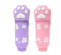 bnsggl Lot de 2 trousses à crayons télescopiques en silicone avec fermeture éclair pour étudiants, Rose Plus Violet, Trousses à crayons