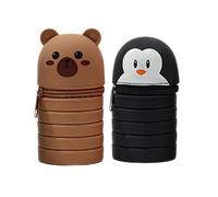 bnsggl Lot de 2 trousses télescopiques extensibles en silicone avec fermeture éclair pour enfants et étudiants, Pingouin et ours, Trousses à crayons