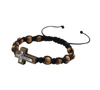 bnsggl Prière Perles en Bois Chapelet Bracelets avec Croix Cordon Réglable Nœud Chinois Tissé Bijoux Religieux Cadeau pour Femmes et Hommes