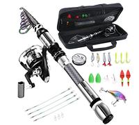 BNTTEAM Ensemble de Canne à pêche Portable et Moulinet en Fibre de Carbone Pointe de Canne Fluorescente, Kits de Sac de Transport de Ligne de leurres de pêche pour Voyage en Eau Douce salée