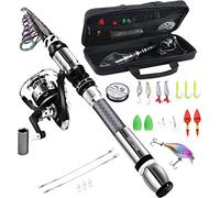 BNTTEAM Ensemble de Canne à pêche Portable et Moulinet en Fibre de Carbone Pointe de Canne Fluorescente, Kits de Sac de Transport de Ligne de leurres de pêche pour Voyage en Eau Douce salée