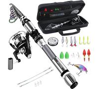 BNTTEAM Ensemble de Canne à pêche Portable et Moulinet en Fibre de Carbone Pointe de Canne Fluorescente, Kits de Sac de Transport de Ligne de leurres de pêche pour Voyage en Eau Douce salée