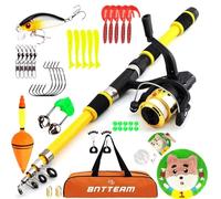 BNTTEAM Lot de 6 cannes à pêche télescopiques rétractables 99 % carbone Mini Ultra Light 1,8 m, 2,1 m, 2,4 m, 3,0 m, 3,6 m avec moulinet 13BB - Jaune (jaune 3, 1,8 m/70,8 in/5,9 ft)