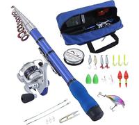 BNTTEAM Mini Moulinet et Canne à pêche télescopique Portable à la Main Rigide 99% Fibre de Carbone Canne à pêche en mer et Moulinet leurres artificiels (Blue 2.1M/82.6in/6.88ft)