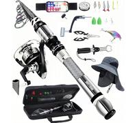 BNTTEAM Nouvelle Canne à pêche Portable 99% Fibre de Carbone Fluorescente tête de Canne télescopique Super Dur Super léger Canne à pêche pour Voyage Bateau de Surf (Kit Complet-A, 2.1M/82.6in/6.88ft)