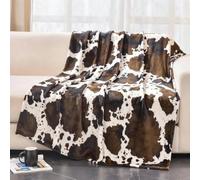 Bnuitland Couverture décorative Double Face à imprimé Vache Marron avec Pochette de Rangement - 300 g/m² - Couverture décorative pelucheuse Double Face pour lit/canapé/canapé - Cadeau pour Adultes et