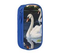 BNVSADC Belle trousse à crayons avec imprimé cygnes blancs sur le lac - Trousse à stylos avec fermeture éclair - Jolie boîte à crayons pour étudiants, adolescents, garçons, filles, adultes, noir, bleu