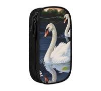 BNVSADC Belle trousse à crayons avec imprimé cygnes blancs sur le lac - Trousse à stylos avec fermeture éclair - Jolie boîte à crayons pour étudiants, adolescents, garçons, filles, adultes, noir, Noir