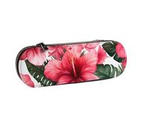 BNVSADC Belle trousse à crayons en cuir avec imprimé fleur d'hibiscus et trousse de maquillage - Trousse à crayons rigide élégante pour l'école, le bureau, les voyages, Noir , Taille unique, Trousse