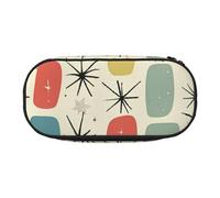 BNVSADC Belle trousse à crayons jaune avec imprimé tournesol à double fermeture éclair pour bureau, école, papeterie pour étudiants, adolescents, garçons, filles, adultes, Motif rétro étoiles Atomic