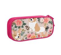 BNVSADC Corgi Grande trousse à crayons avec imprimé floral - Jolie trousse à crayons - Organiseur de papeterie pour filles et garçons - Noir, rose, Taille unique, Cartable