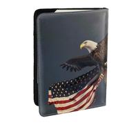 BNVSADC Étui de passeport de voyage en cuir PU imprimé à rayures colorées pour homme et femme, 16,5 cm, Aigle chauve en 3D volant avec drapeau américain, Taille unique, Moderne