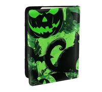 BNVSADC Étui de passeport de voyage en cuir PU imprimé bonhomme de neige pour homme et femme, 16,5 cm, Noir Vert Fantôme Horreur Halloween, Taille unique, Moderne