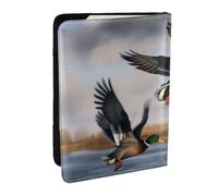 BNVSADC Étui de passeport de voyage en cuir PU imprimé canards sauvages chasseurs volants pour homme et femme, 16,5 cm, Noir , Taille unique, Moderne