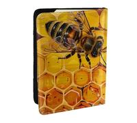 BNVSADC Étui de passeport en cuir synthétique imprimé à bulles de bière pour homme et femme, 16,5 cm, Abeille sur nid d'abeille., Taille unique, Moderne