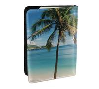 BNVSADC Étui de passeport en cuir synthétique imprimé à bulles de bière pour homme et femme, 16,5 cm, Plage et palmier, Taille unique, Moderne