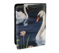 BNVSADC Étui de passeport en cuir synthétique imprimé à bulles de bière pour homme et femme, 16,5 cm, Magnifiques cygnes blancs sur le lac, Taille unique, Moderne