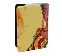 BNVSADC Étui de passeport en cuir synthétique imprimé visage de femme avec paillettes violettes 16,5 cm, Peinture traditionnelle de fille africaine, Taille unique, Moderne