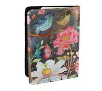 BNVSADC Étui de passeport imprimé en cuir synthétique avec illustration de cochon d'Inde pour homme et femme, 16,5 cm, Jardin avec oiseau et fleur, Taille unique, Moderne