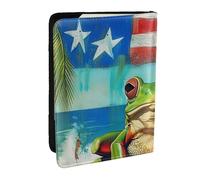 BNVSADC Étui de passeport rectangulaire en cuir PU imprimé mandala pour homme et femme, 16,5 cm, Puerto Rico Drapeau grenouille palmiers, Taille unique, Moderne
