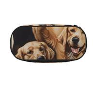 BNVSADC Golden Retrievers Trousse à crayons imprimée à double fermeture éclair pour bureau, école, papeterie pour étudiants, adolescents, garçons, filles, adultes, Noir , Taille unique, Cartable