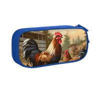 BNVSADC Grande trousse à crayons avec imprimé de ferme - Motif poulet et coq - Jolie trousse à crayons - Organiseur de papeterie pour filles et garçons - Noir, bleu, Taille unique, Cartable
