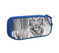BNVSADC Grande trousse à crayons avec imprimé tigre blanc sauvage - Jolie trousse à crayons - Organiseur de papeterie pour filles et garçons - Noir, bleu, Taille unique, Cartable