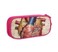 BNVSADC Grande trousse à crayons avec motif de cœur imprimé de l'anatomie humaine - Jolie trousse à crayons - Organiseur de papeterie pour filles et garçons - Noir, rose, Taille unique, Cartable