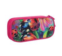 BNVSADC Grande trousse à crayons colorée imprimée coccinelle - Jolie trousse à crayons - Organiseur de papeterie pour filles et garçons - Noir, rose, Taille unique, Cartable