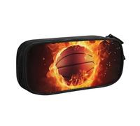 BNVSADC Grande trousse à crayons imprimée Basketball on Fire - Grande trousse à crayons mignonne - Organiseur de papeterie pour filles et garçons - Noir, Noir , Taille unique, Cartable