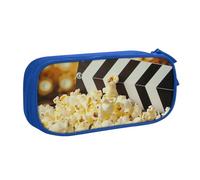 BNVSADC Grande trousse à crayons imprimée de film de cinéma et pop-corn - Grande trousse à crayons mignonne - Organiseur de papeterie pour filles et garçons - Noir, bleu, Taille unique, Cartable