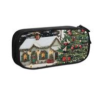 BNVSADC Grande trousse à crayons imprimée de Noël de style ferme, jolie trousse à crayons pour bureau, école, papeterie pour filles et garçons, noir, Noir , Taille unique, Cartable