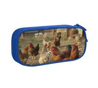 BNVSADC Grande trousse à crayons imprimée de poules de la ferme - Jolie trousse à crayons - Organiseur de papeterie pour filles et garçons - Noir, bleu, Taille unique, Cartable
