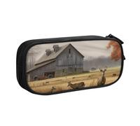 BNVSADC Grande trousse à crayons imprimée ferme avec cerf - Jolie trousse à crayons - Organiseur de papeterie pour filles et garçons - Noir, Noir , Taille unique, Cartable