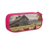 BNVSADC Grande trousse à crayons imprimée ferme avec cerf - Jolie trousse à crayons - Organiseur de papeterie pour filles et garçons - Noir, rose, Taille unique, Cartable
