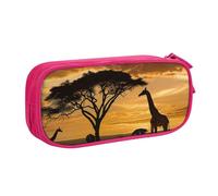 BNVSADC Grande trousse à crayons imprimée girafe et arbres au crépuscule en Afrique - Grande trousse à crayons mignonne - Organiseur de papeterie pour filles et garçons - Noir, rose, Taille unique,